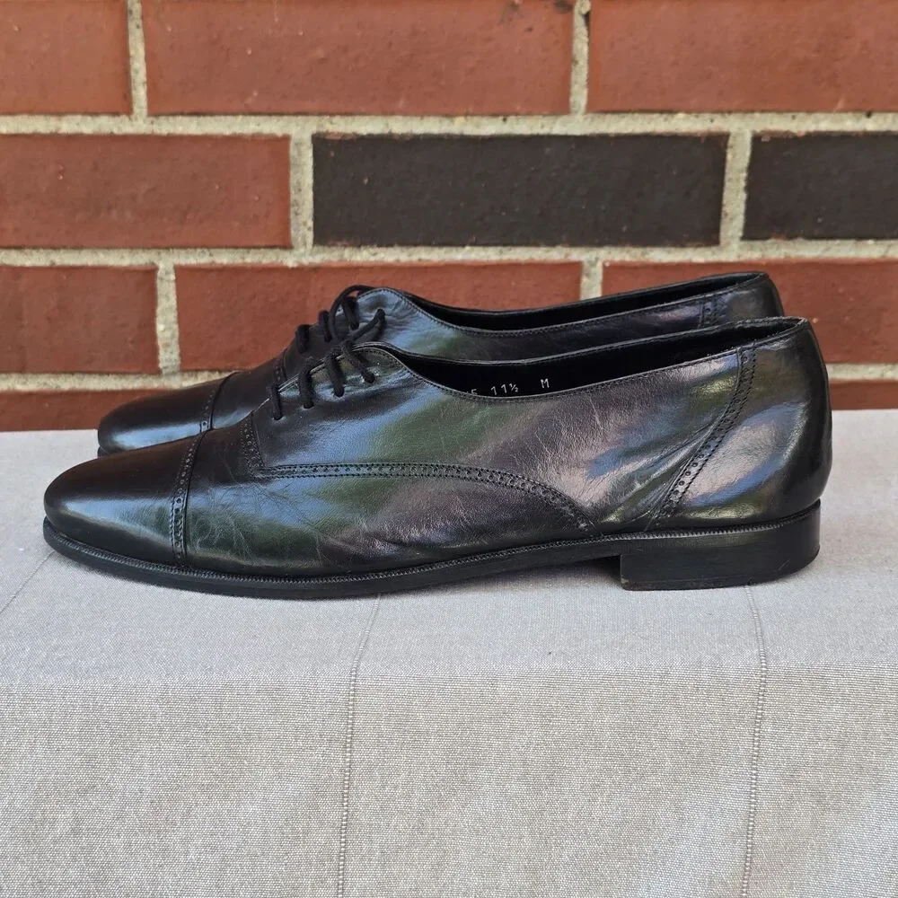 Stanley Blacker Black Leather Oxford Dress Shoes - Mens 11 1/2 M Made In Italy